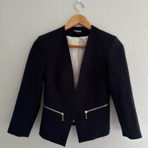 Express Size 0 Navy Blue Blazer Open Front w/ Zipper Pockets